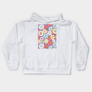 Groovy retro flower power pattern in blue, red and yellow Kids Hoodie